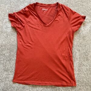 Quince Rust Red V-Neck T-Shirt Women’s Size L Cotton Modal Blend